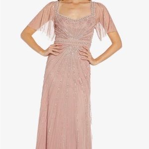 Adrianna Papell pink flutter sleeve Gown
